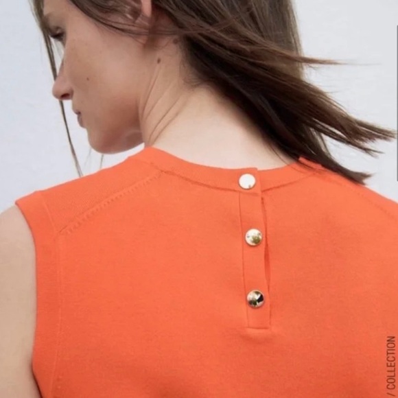 Zara Sleeveless Knit Top Orange Large - Picture 3 of 7